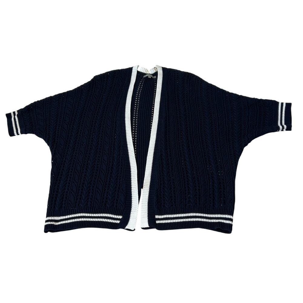 RETRO-ology Women's Open Knit Cardigan Sweater Sz L Navy/White Nautical Preppy